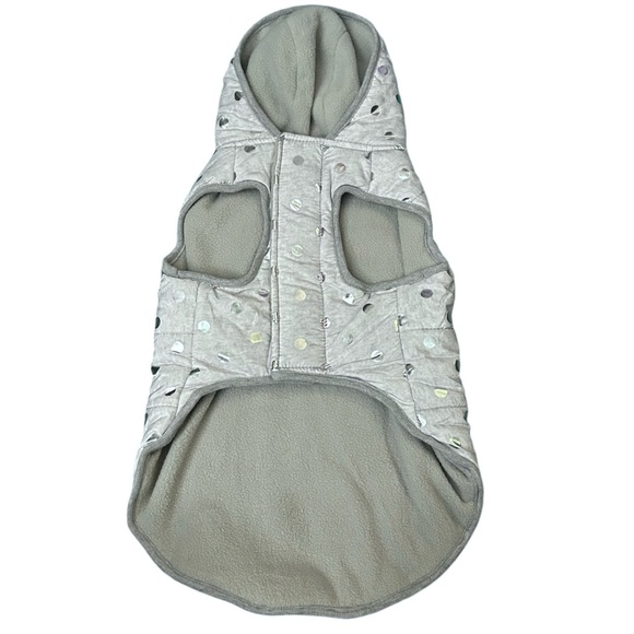 Frisco Gray Polka Dotted Fleece Lined Dog Puppy Coat Jacket - Size Large - Picture 3 of 11